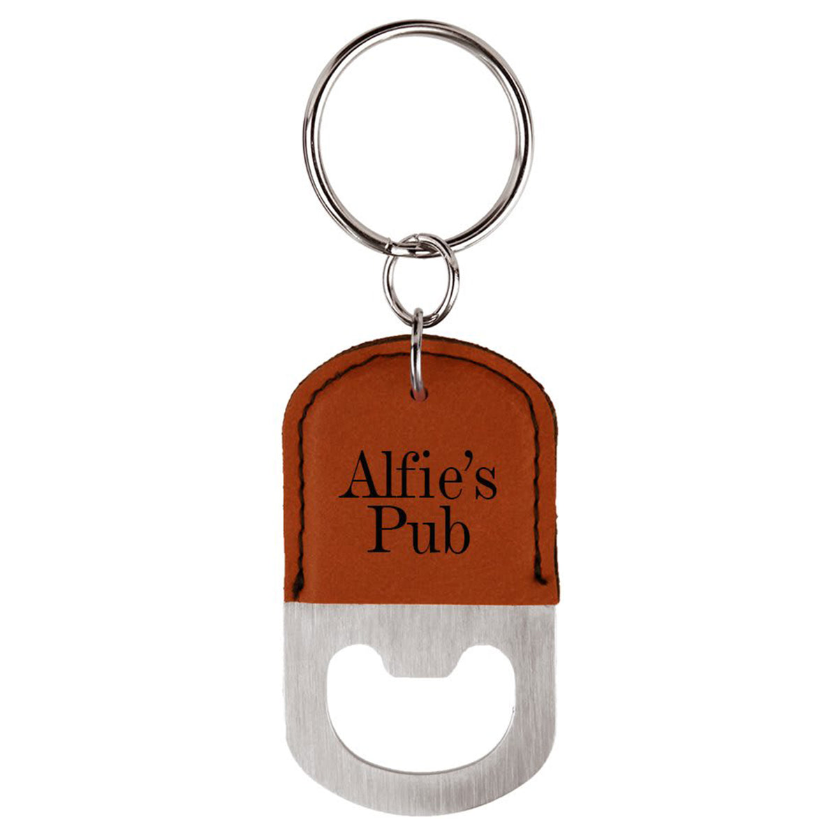 Metal Oval Leatherette Bottle Opener Keychain
