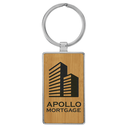 Metal Rectangle Leatherette Keychain