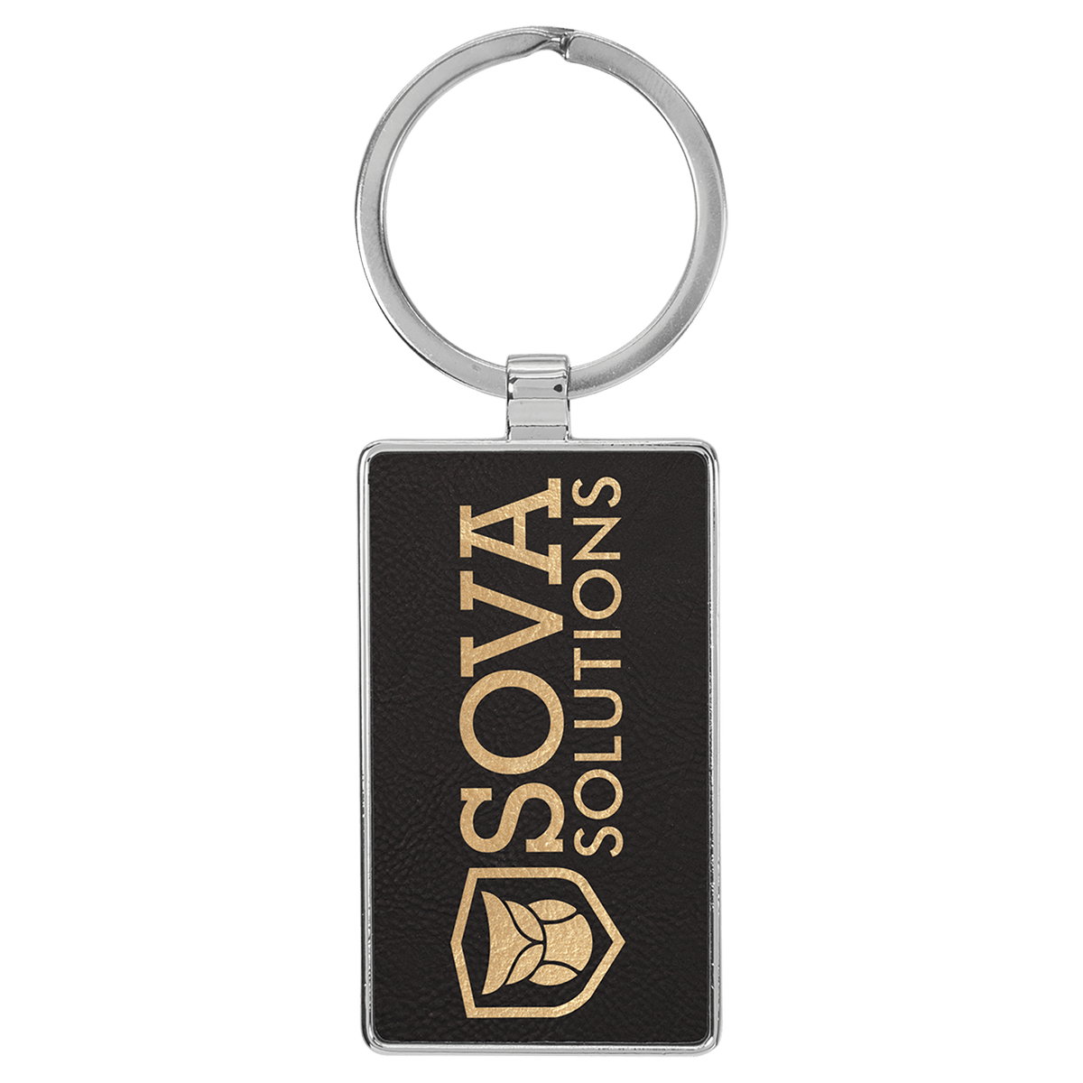 Metal Rectangle Leatherette Keychain