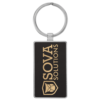 Metal Rectangle Leatherette Keychain