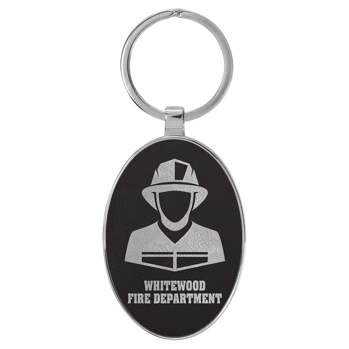 Metal Oval Leatherette Keychain