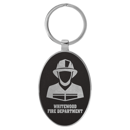 Metal Oval Leatherette Keychain