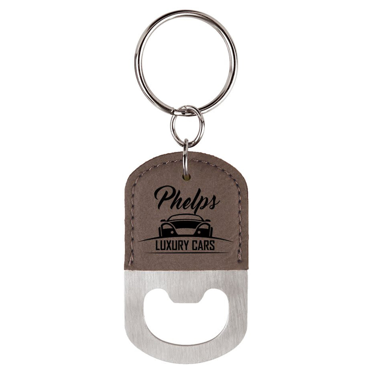 Metal Oval Leatherette Bottle Opener Keychain