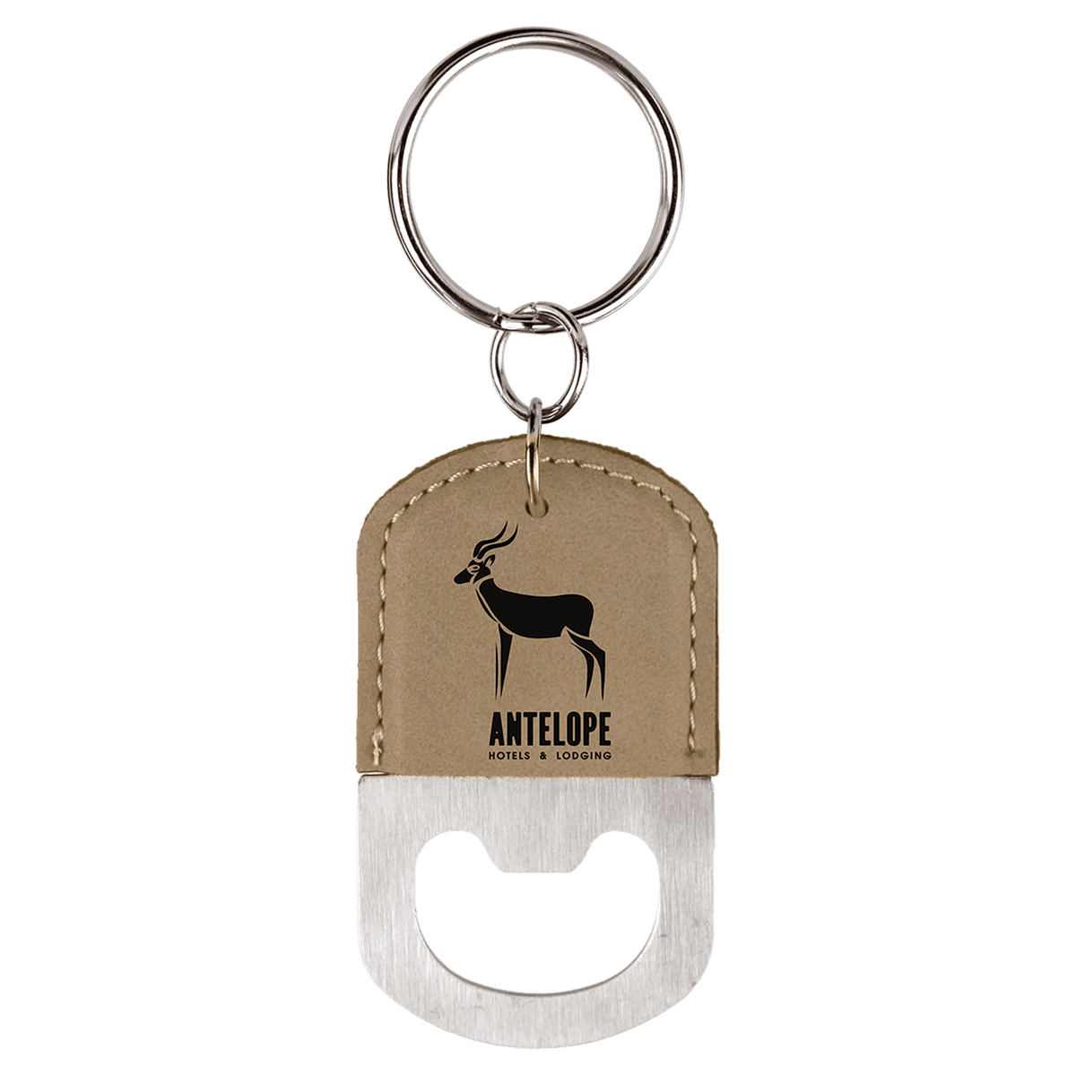 Metal Oval Leatherette Bottle Opener Keychain