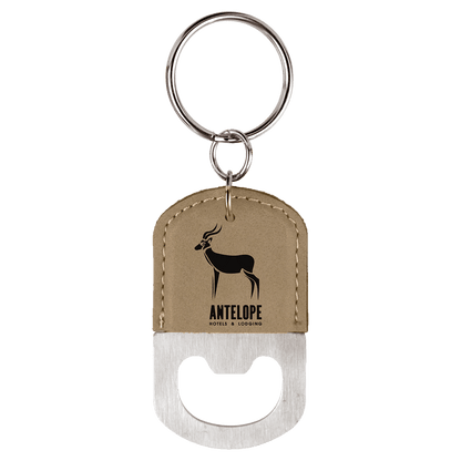 Metal Oval Leatherette Bottle Opener Keychain