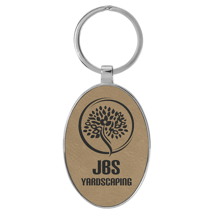 Metal Oval Leatherette Keychain