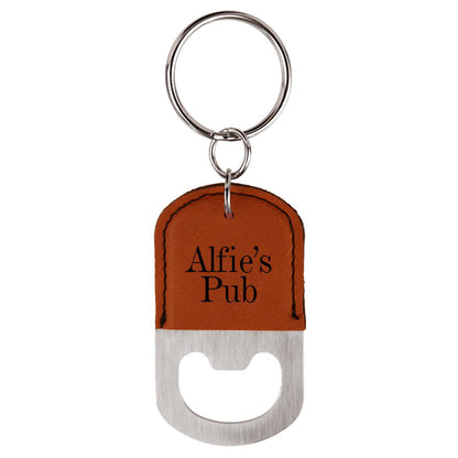 Metal Oval Leatherette Bottle Opener Keychain