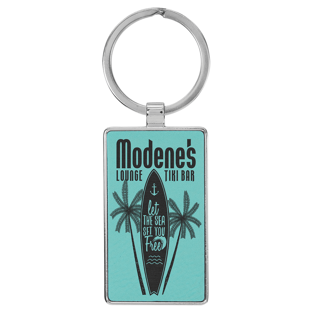 Metal Rectangle Leatherette Keychain