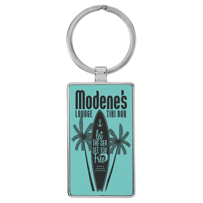 Metal Rectangle Leatherette Keychain