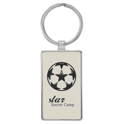 Metal Rectangle Leatherette Keychain
