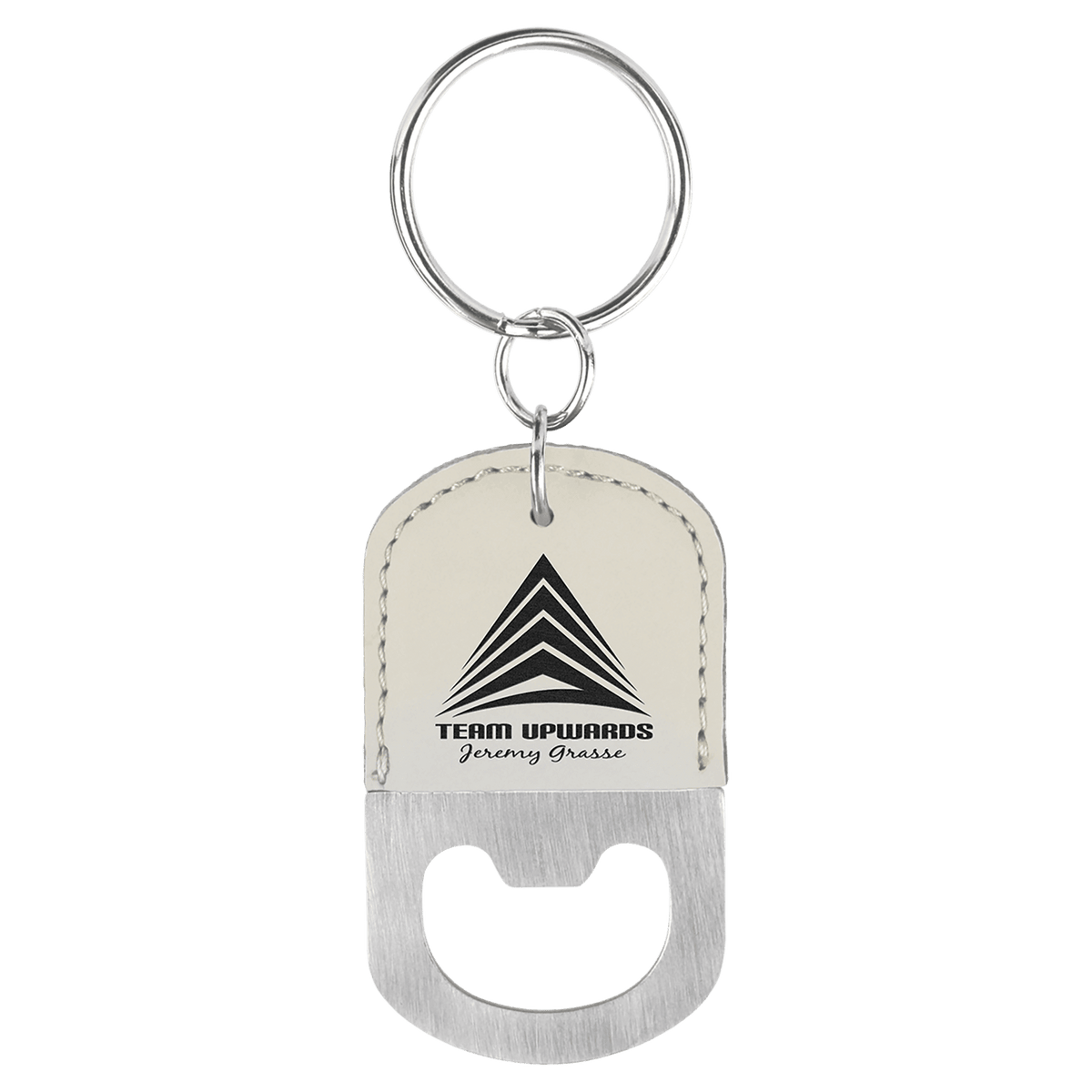Metal Oval Leatherette Bottle Opener Keychain