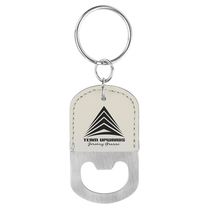 Metal Oval Leatherette Bottle Opener Keychain